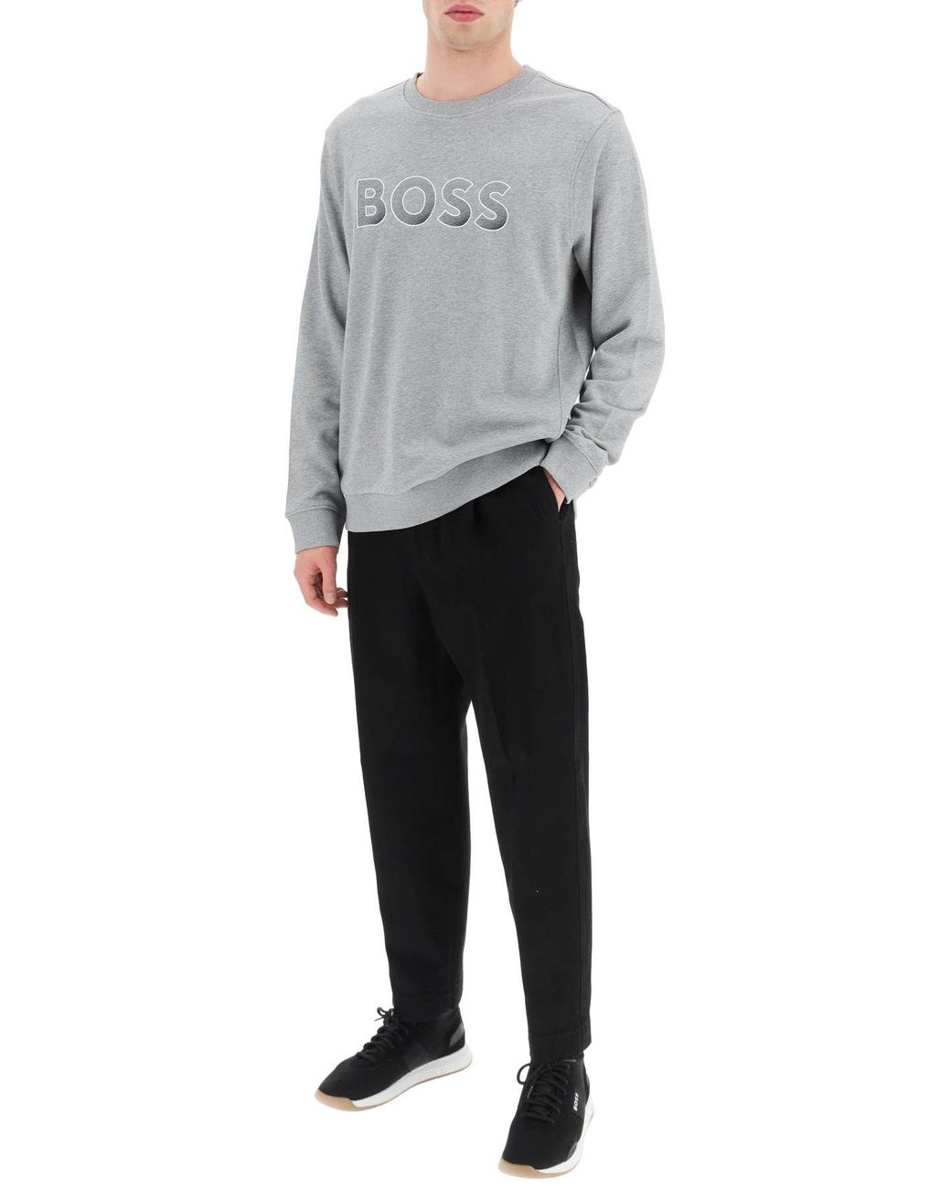 Boss Gray Logo-Print Detail Sweatshirt for men