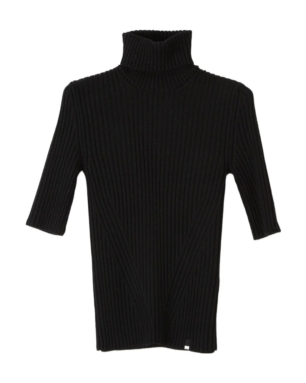 Herno Black Ribbed Short-Sleeve Turtleneck Top