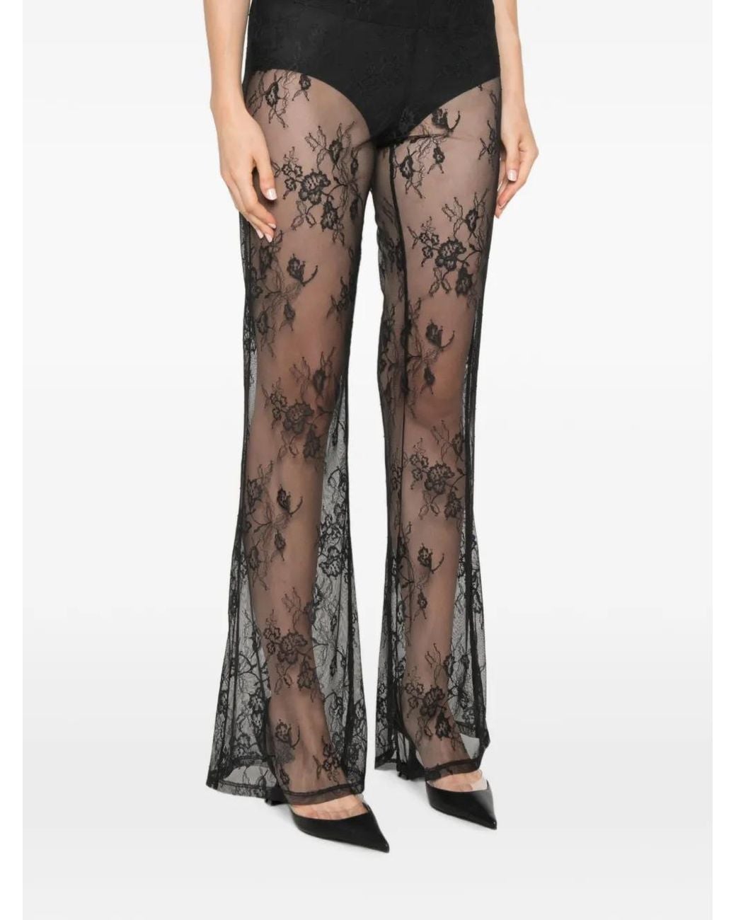 Patrizia Pepe Black Lace Flared Casual Trousers