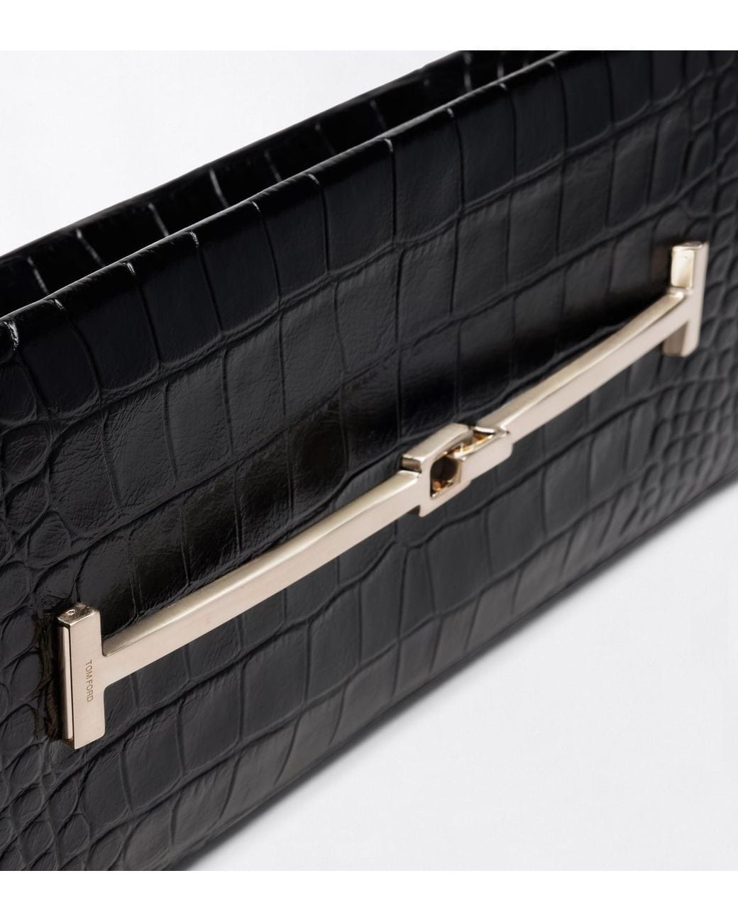 Tom Ford Black Tumbled Printed Embossed Leather Arc Clutch Bag