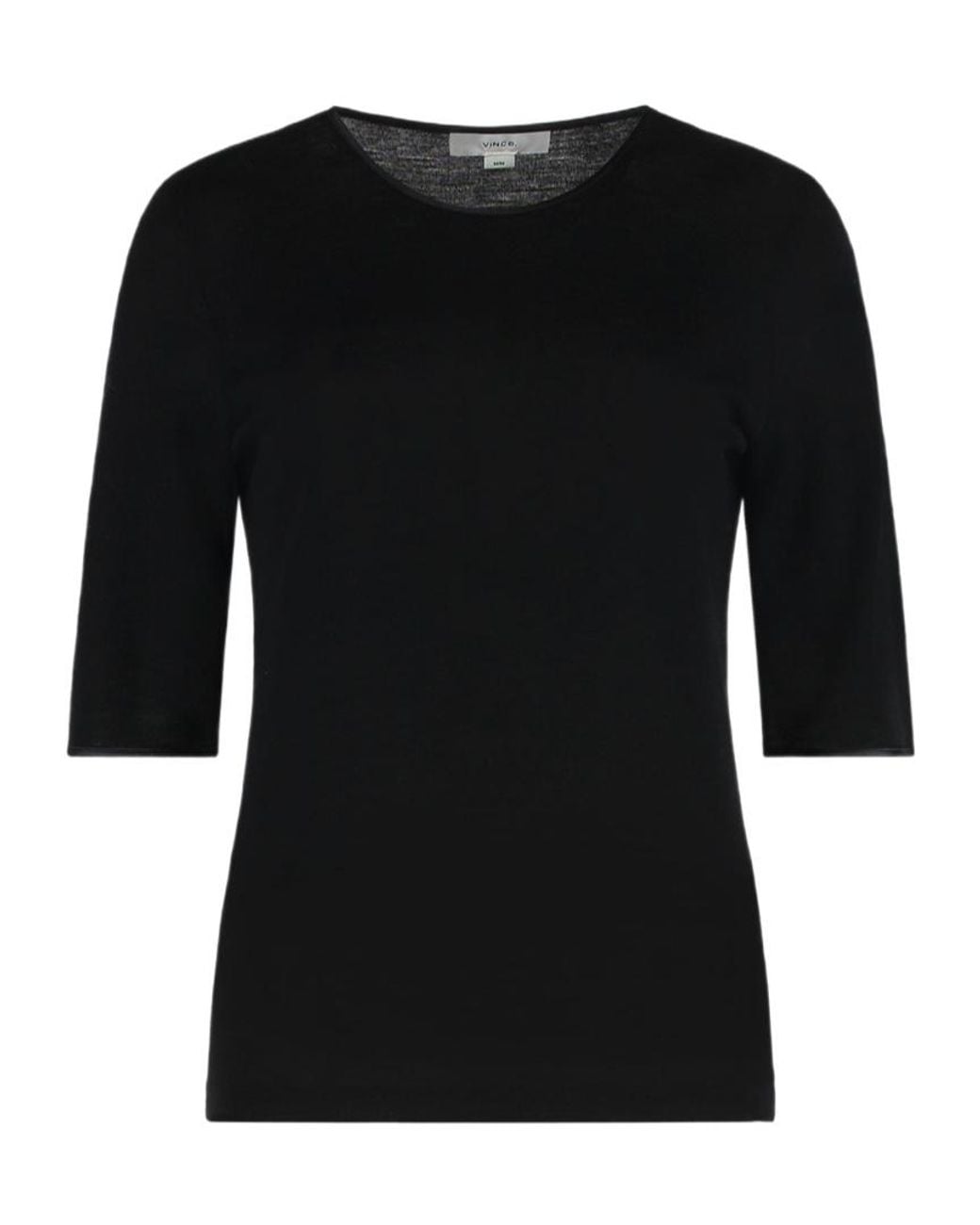 Vince Black Elbow-Sleeve Satin-Trim Knitted Top