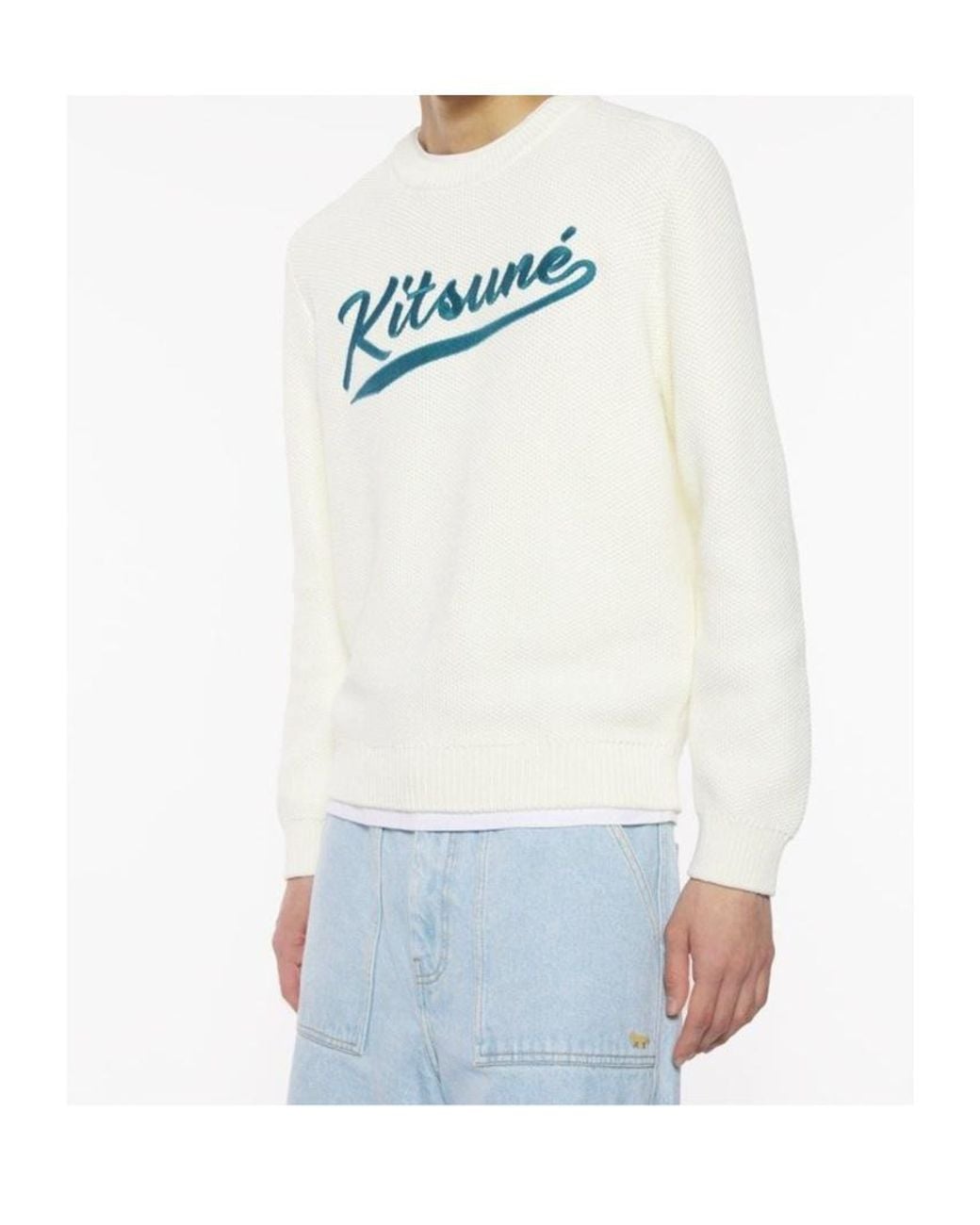 Maison Kitsuné White Maison Kitsuné Logo Embroidered Knit Jumper for men