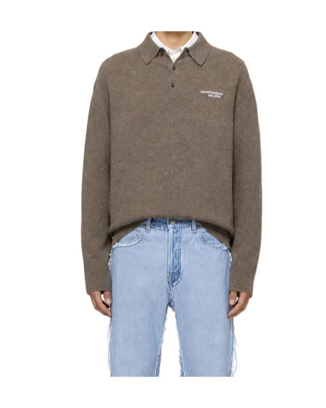Acne Brown Long-Sleeved Knitted Polo Shirt for men