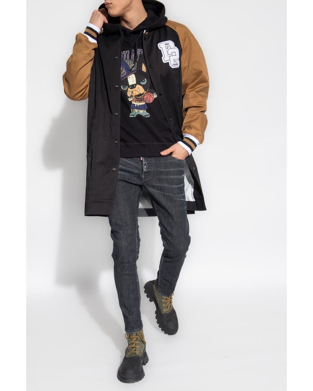 DSquared² Blue Logo Patch Panelled Varsity Coat for men