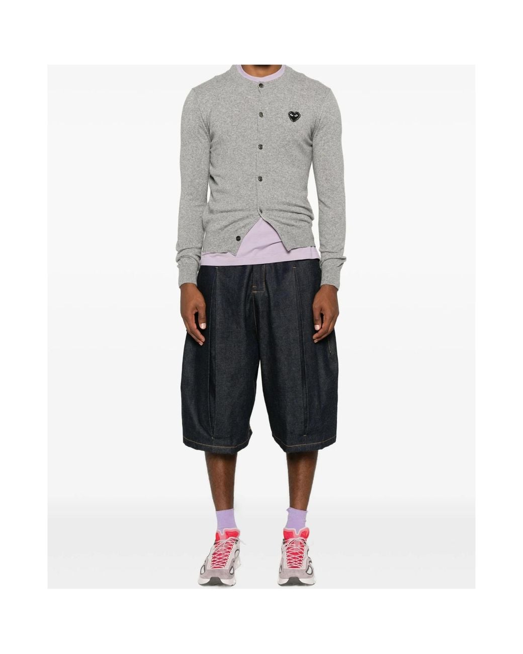 COMME DES GARÇONS PLAY Gray Comme Des Garçons Play Logo Patch Crewneck Cardigan for men