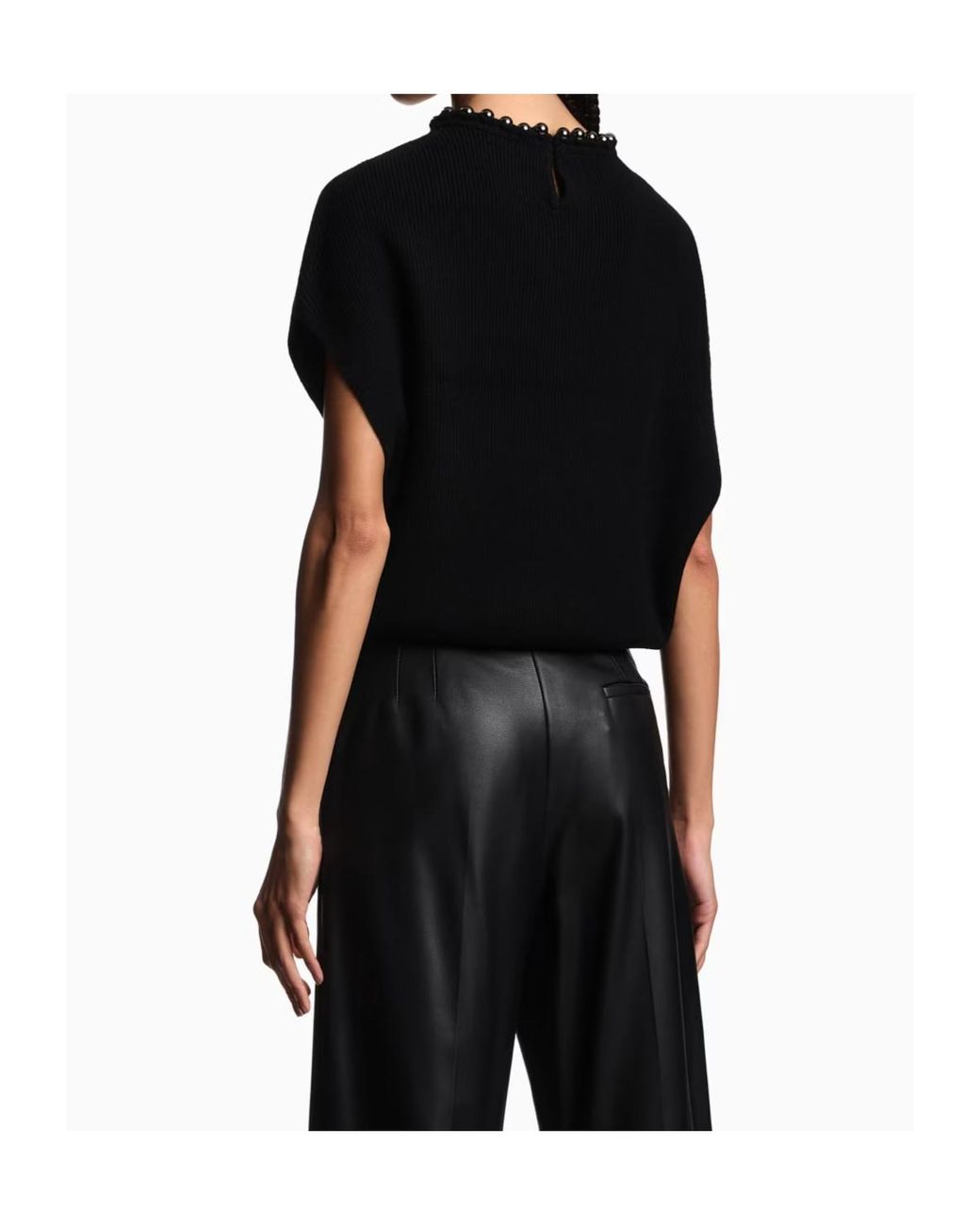 Emporio Armani Black Beaded-Neck Ribbed Sweater