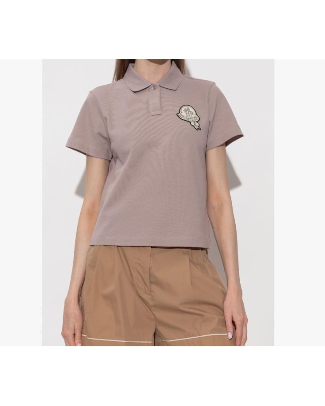 Moncler Gray Logo Patch Short Sleeved Polo Shirt