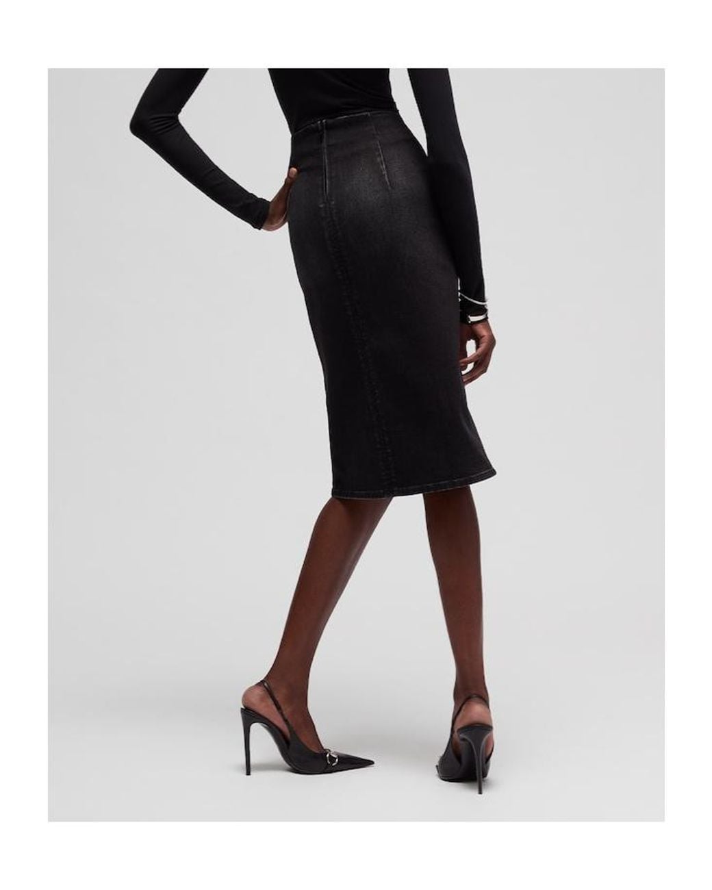 Gucci Black Stretch Cotton Denim Midi Skirt