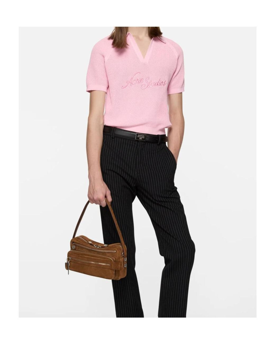 Acne Pink Embroidered V-Neck Sweater for men