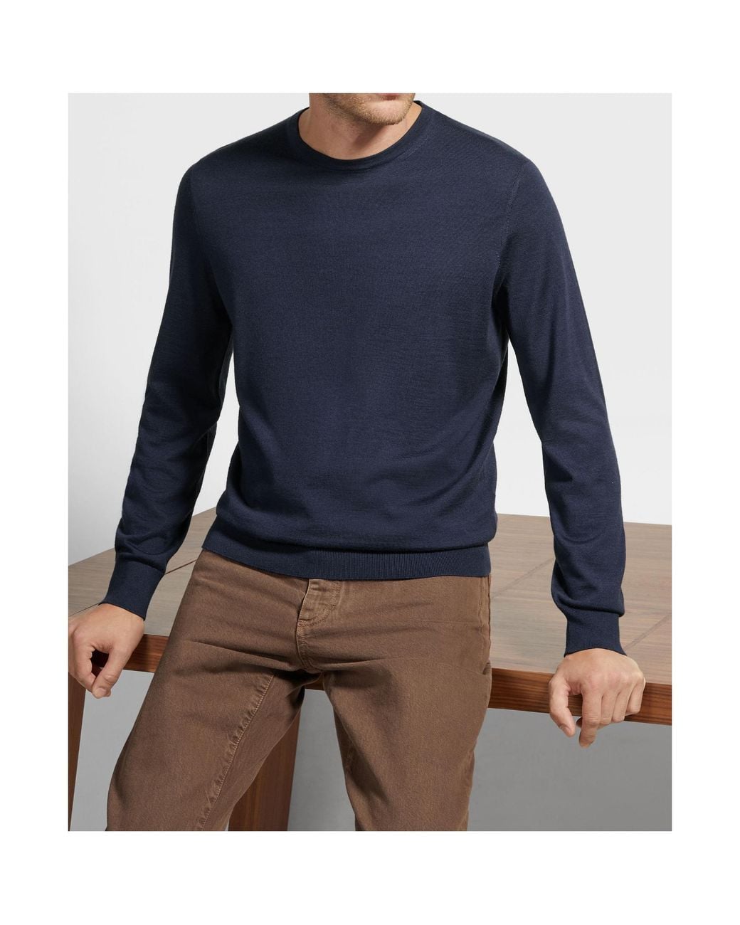 Zegna Blue Crew-Neck Sweater for men