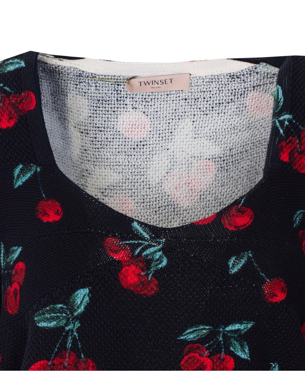 Twinset Blue Cherry-Print Short-Sleeve Knitted Top