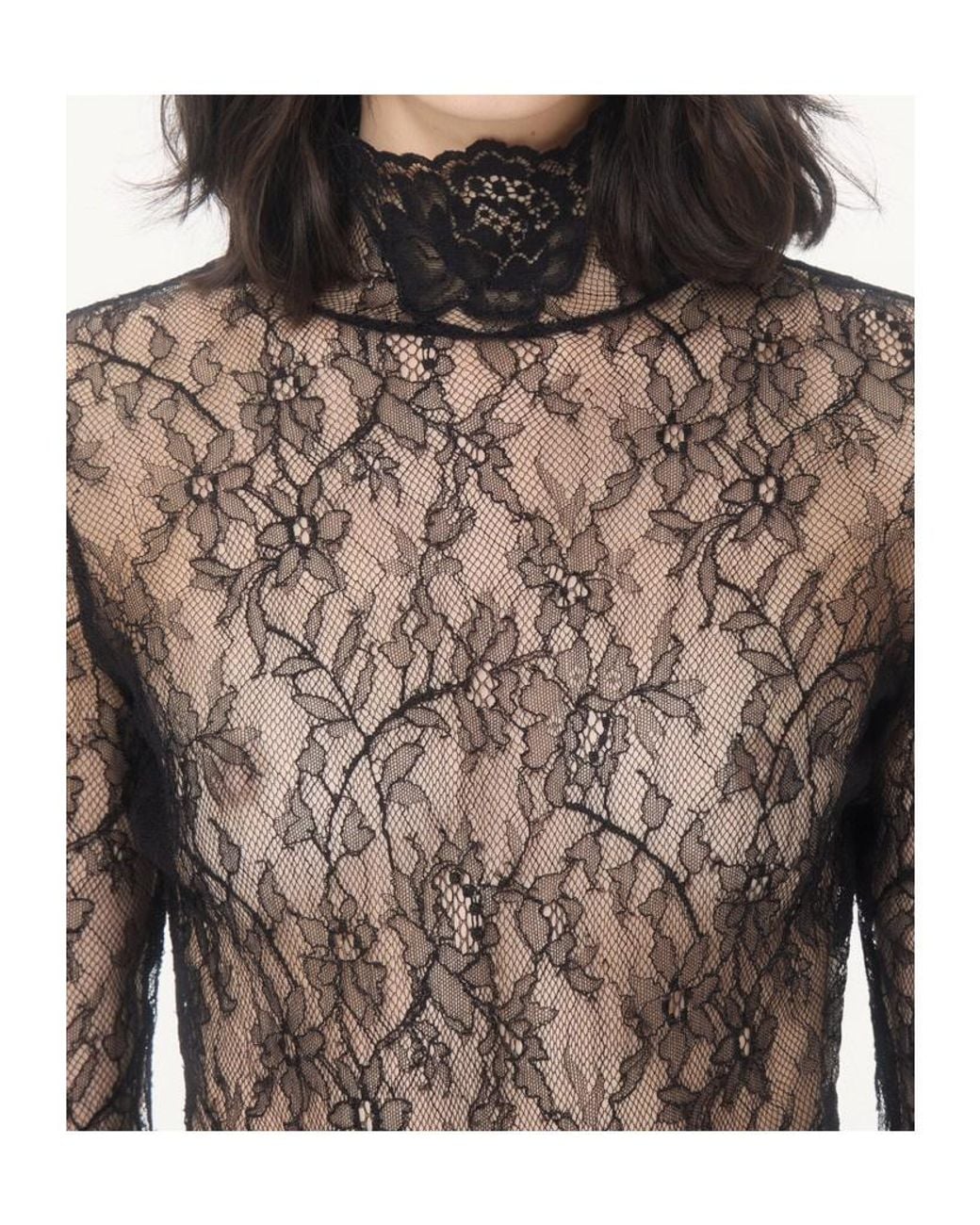 Valentino Gray Floral Lace Bodysuit