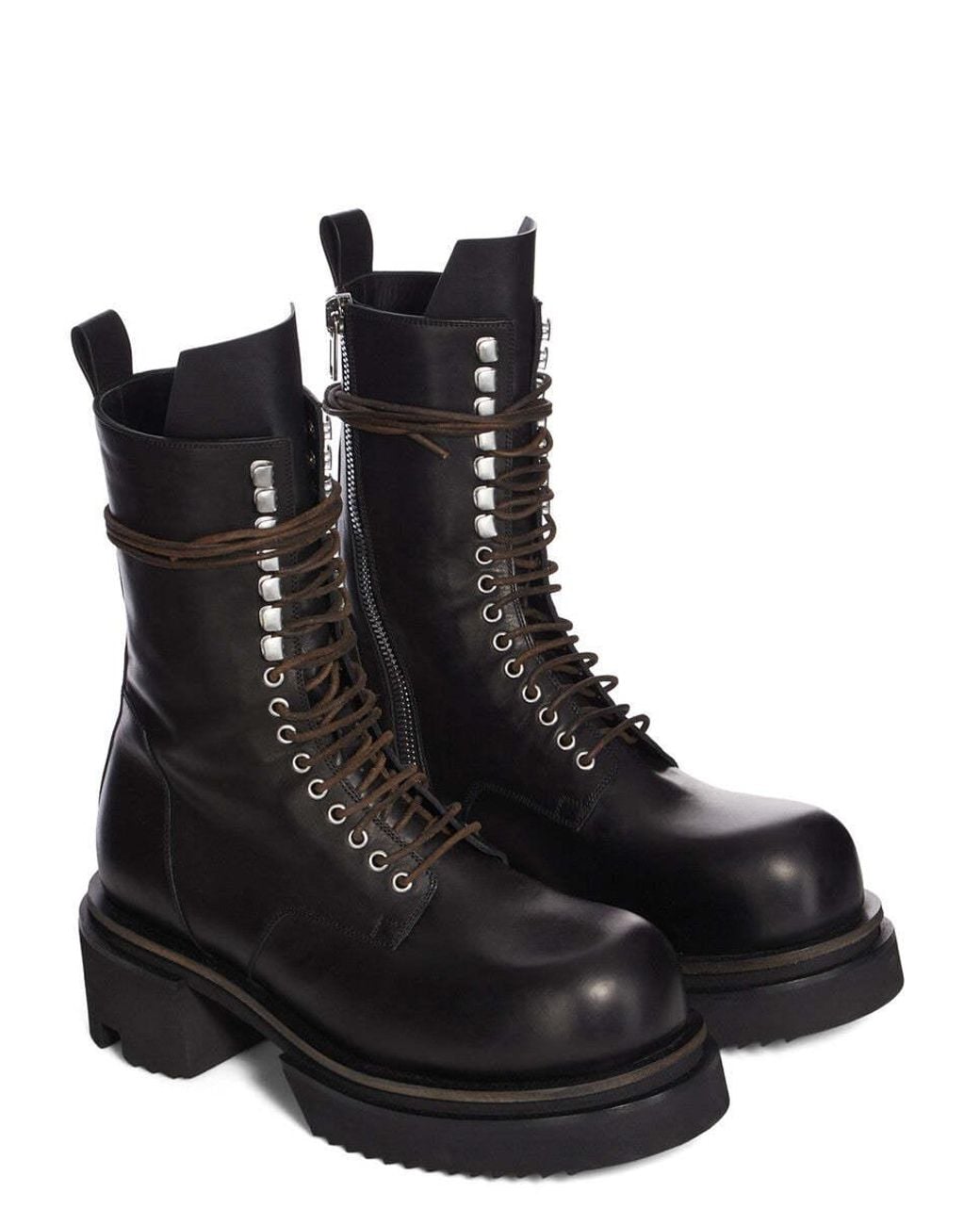 Rick Owens Black Round Toe Platform Biker Boots for men
