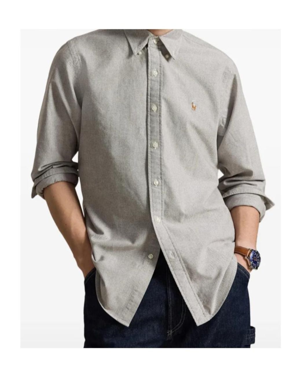 Polo Ralph Lauren Gray Logo Embroidered Oxford Shirt for men