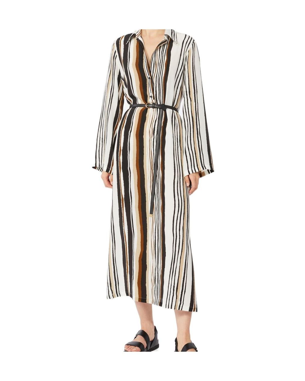 Max Mara White Striped Silk Long Dress