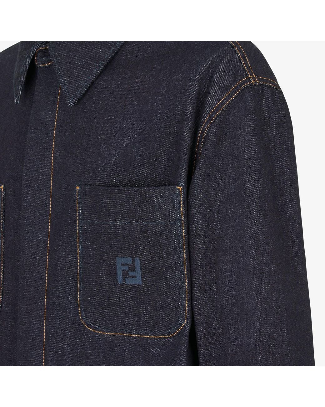 Fendi Blue Logo Embroidered Denim Jacket for men