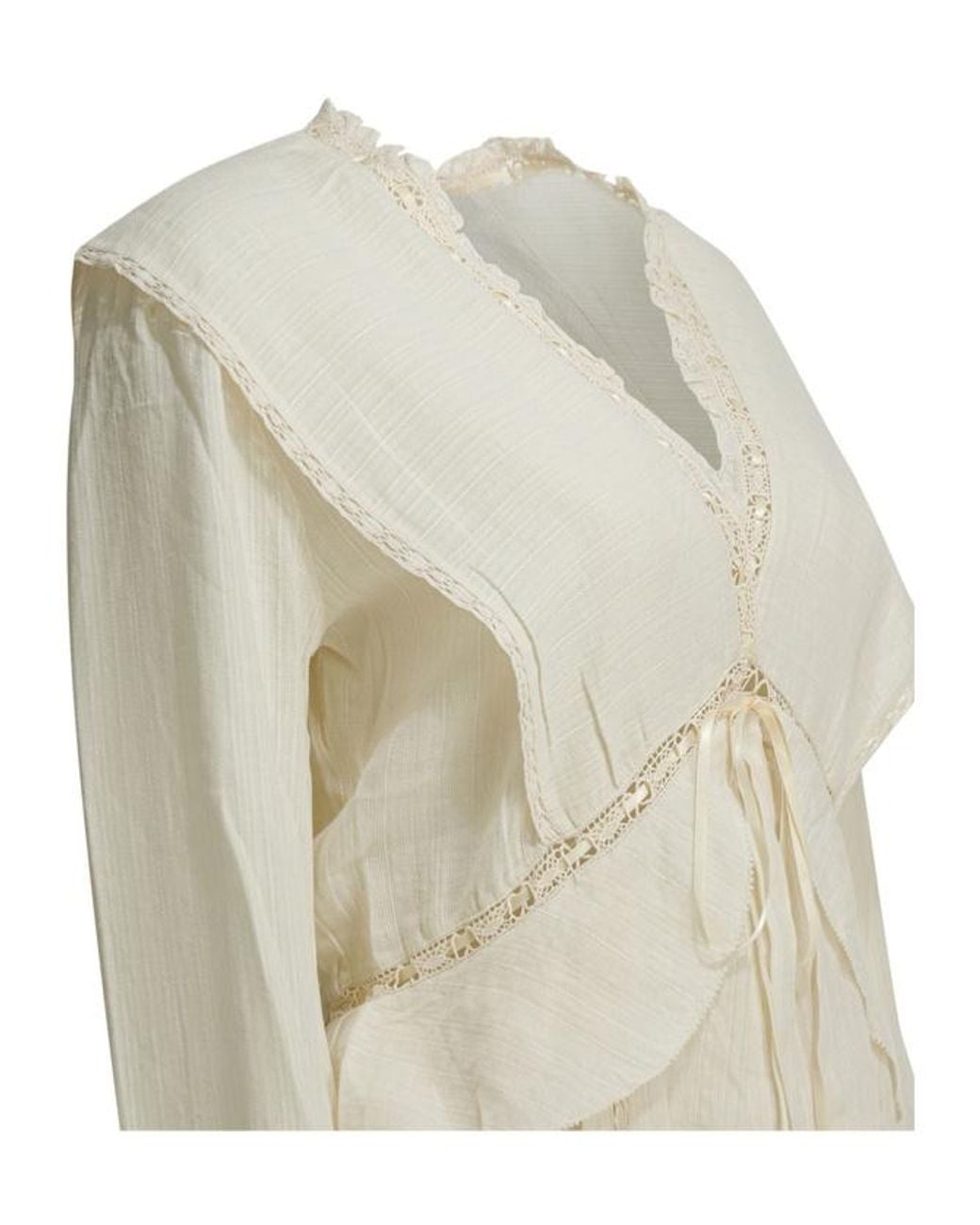 Isabel Marant White Étoile Damya V-Neck Lace Ruffled Mini Dress