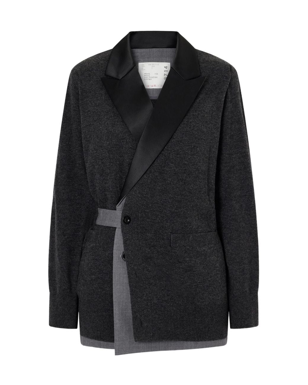 Sacai Black Satin-Trimmed Wool Cardigan