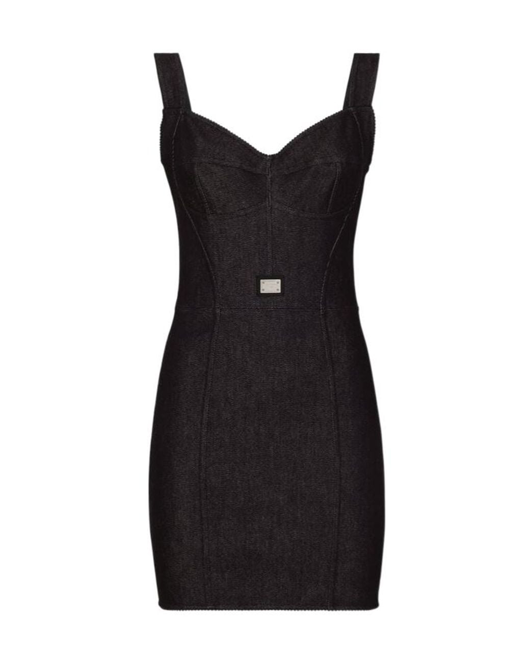 Dolce & Gabbana Black Cotton Denim Corset Dress