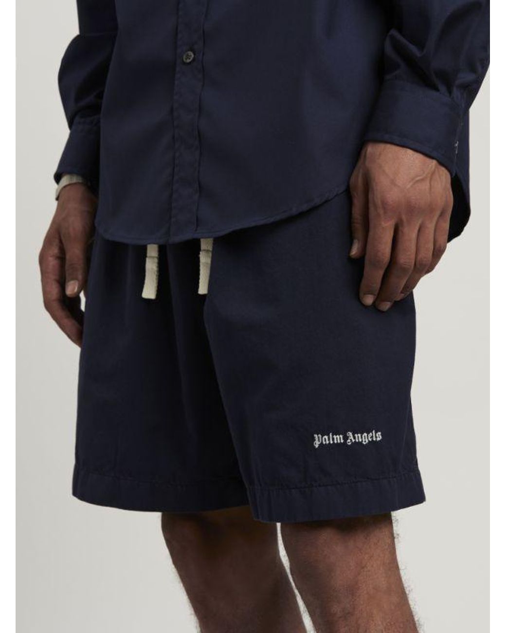 Palm Angels Blue Logo-Embroidered Drawstring Bermuda Shorts for men
