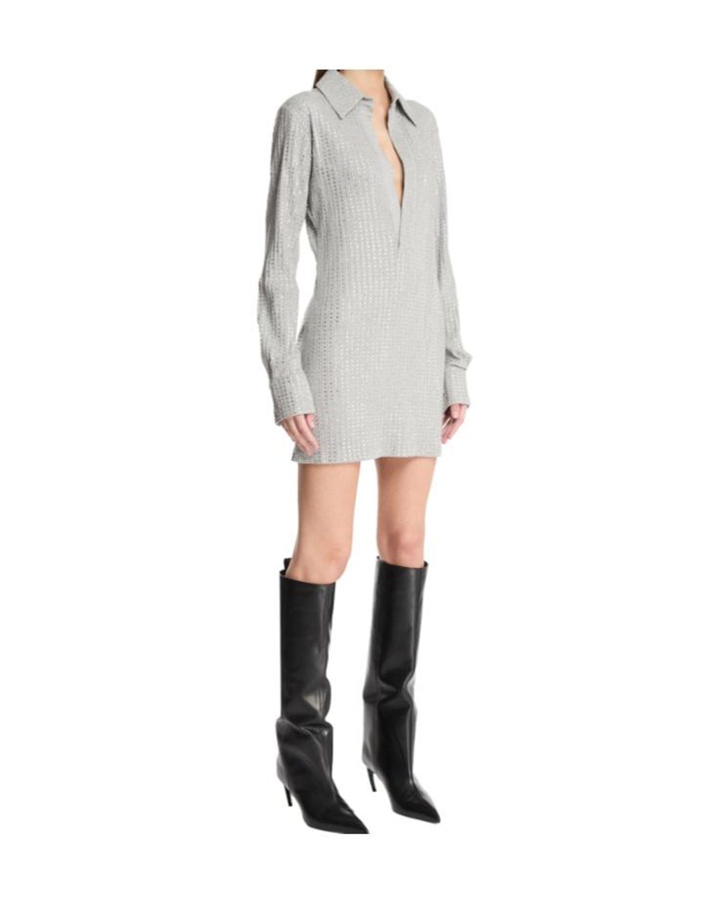 The Attico Gray The Embellished Long-Sleeved Dress