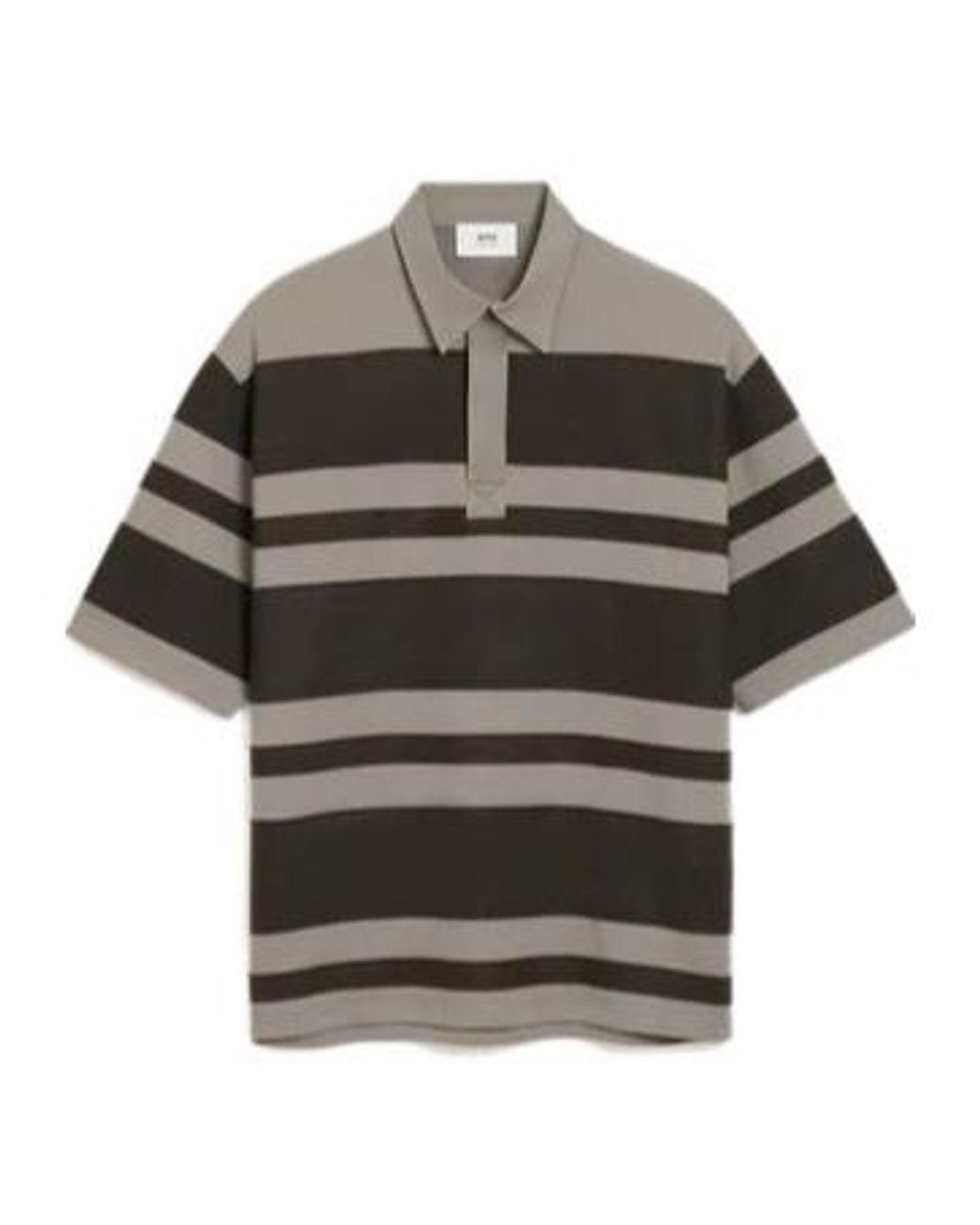 AMI Gray Ami De Coeur Striped Cotton Polo Shirt for men