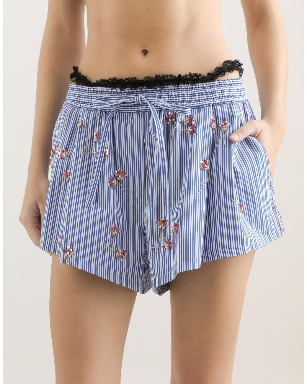 Dolce & Gabbana Blue Crystal Flower-Print Cotton Shorts