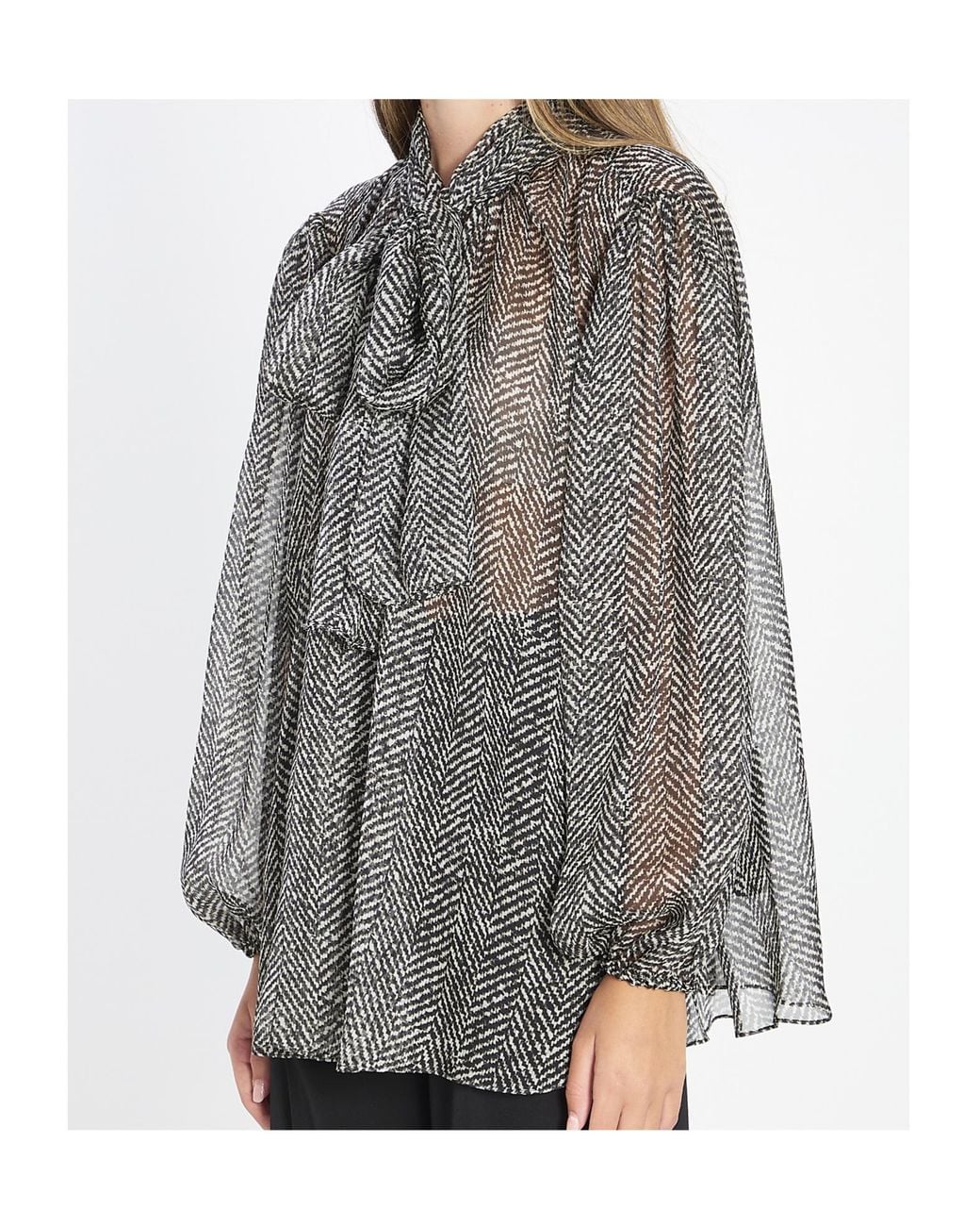 Dolce & Gabbana Gray Chevron-Print Silk Chiffon Shirt