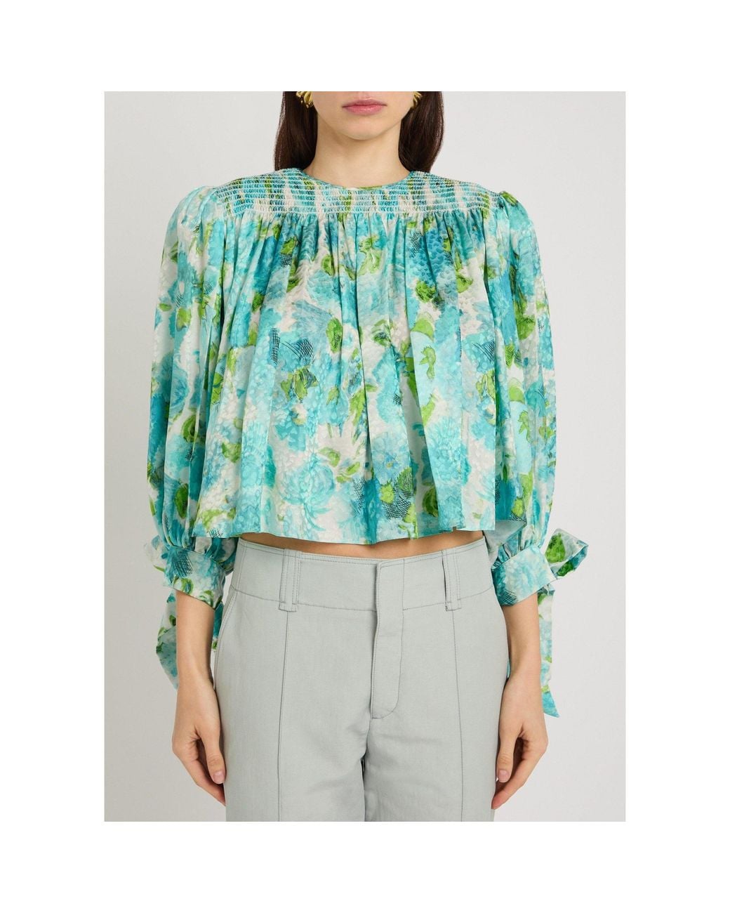 Chloé Blue Printed Silk Short Top