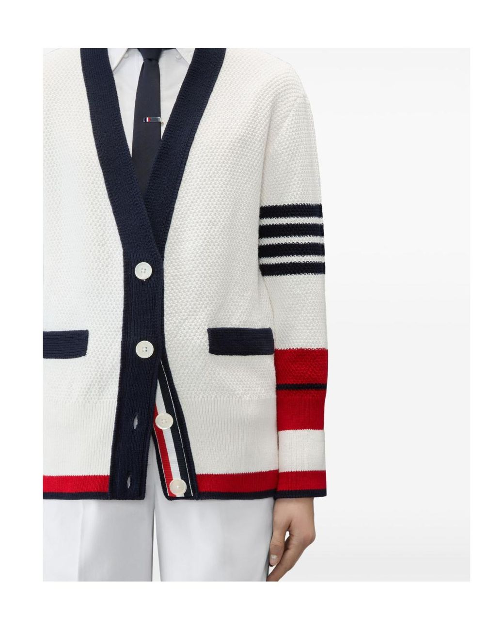 Thom Browne Red Tennis Racquet Intarsia Cardigan
