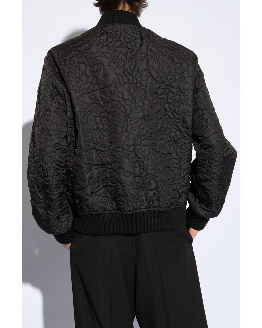 Versace Black Barocco-Quilted Button-Up Bomber Jacket for men