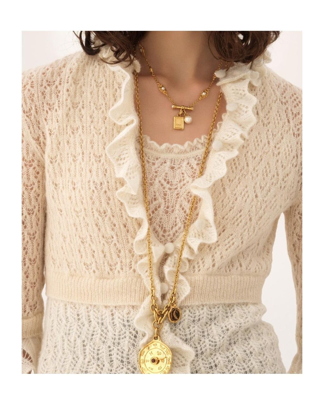 Chloé White Ruffled Cropped Cardigan