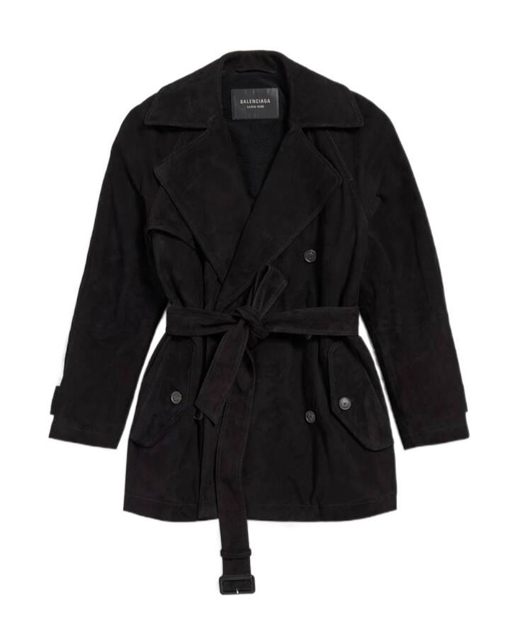 Balenciaga Black Cocoon Belted Short Trench Coat