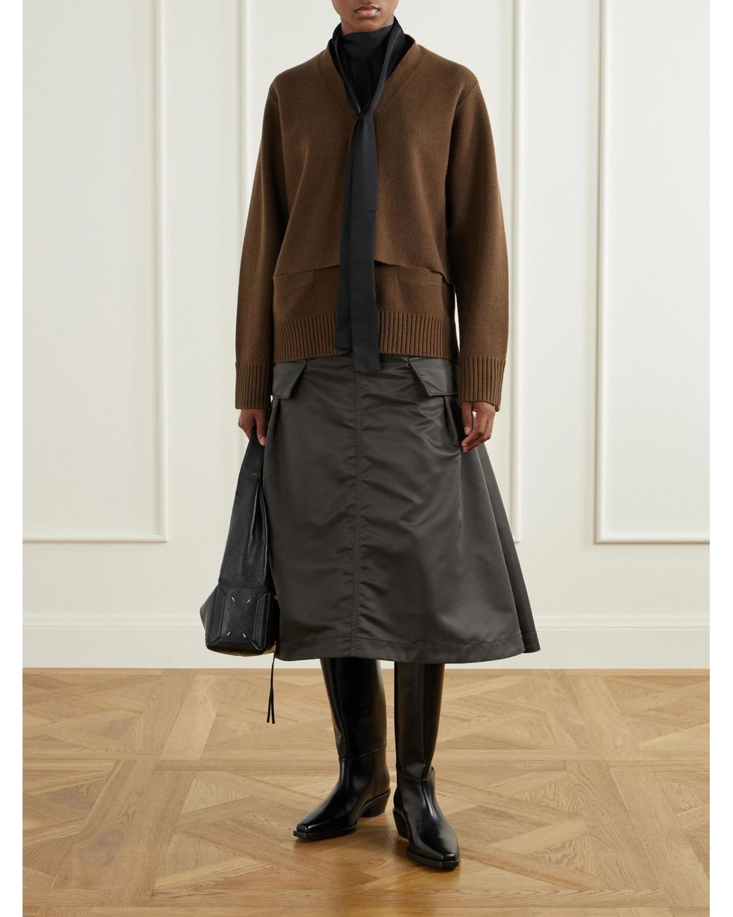 Sacai Black Pleated -Twill Midi Skirt