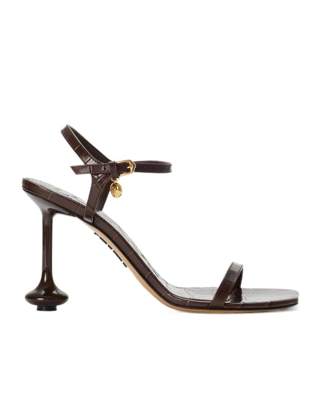 Loewe Metallic Crocodile-Effect Heeled Sandals