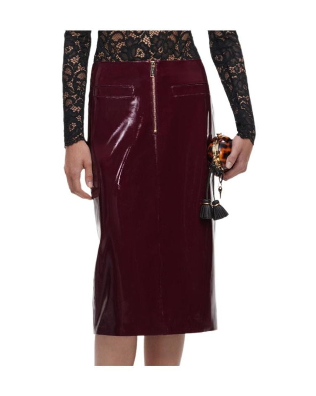 Self-Portrait Red Zip-Front Midi Skirt