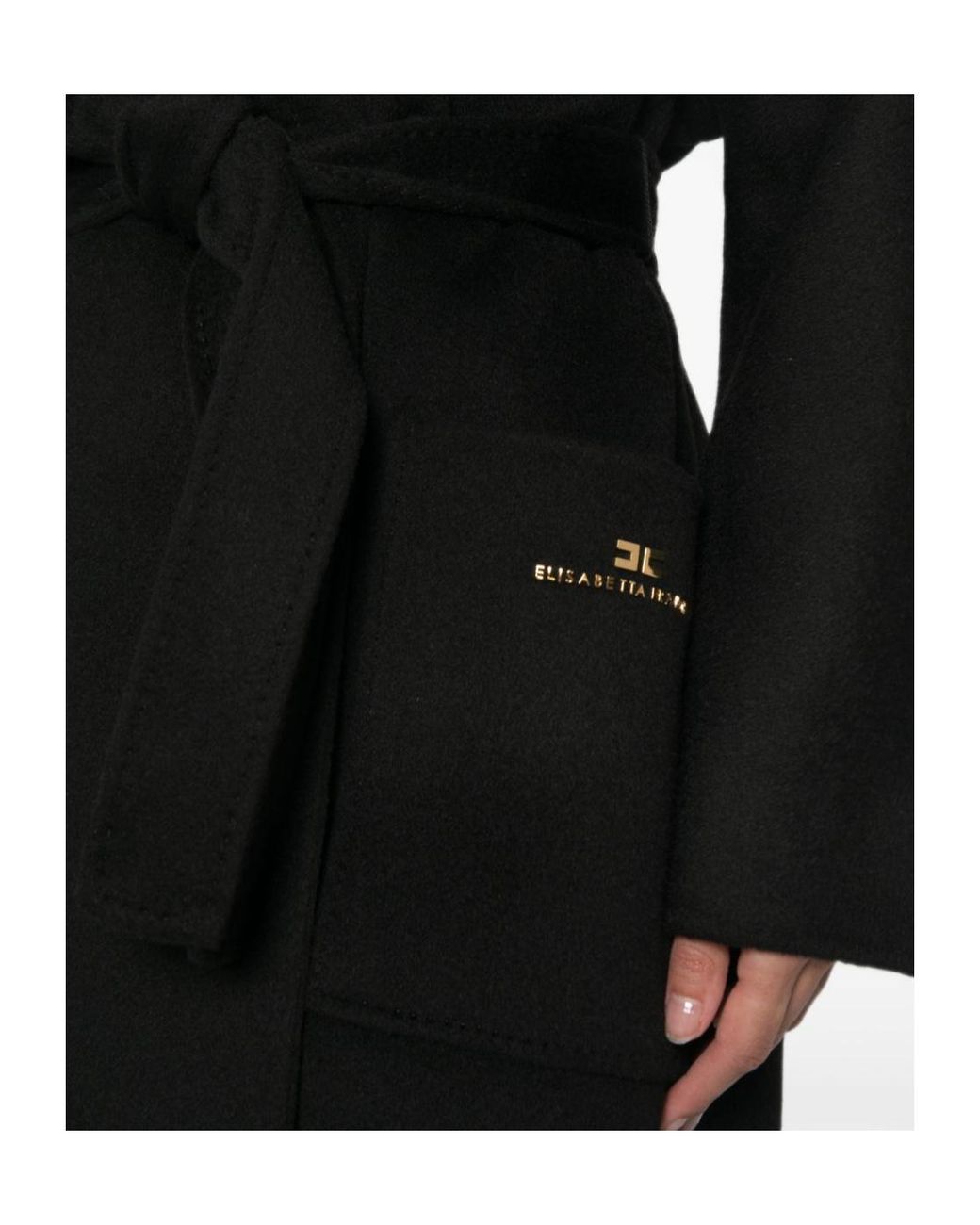 Elisabetta Franchi Black Double Cloth Belted Coat