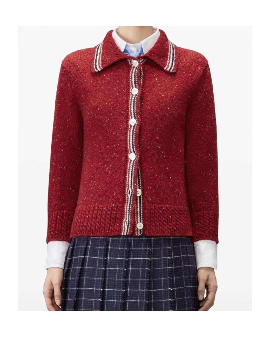 Thom Browne Red Hector Pointelle-Knit Cardigan