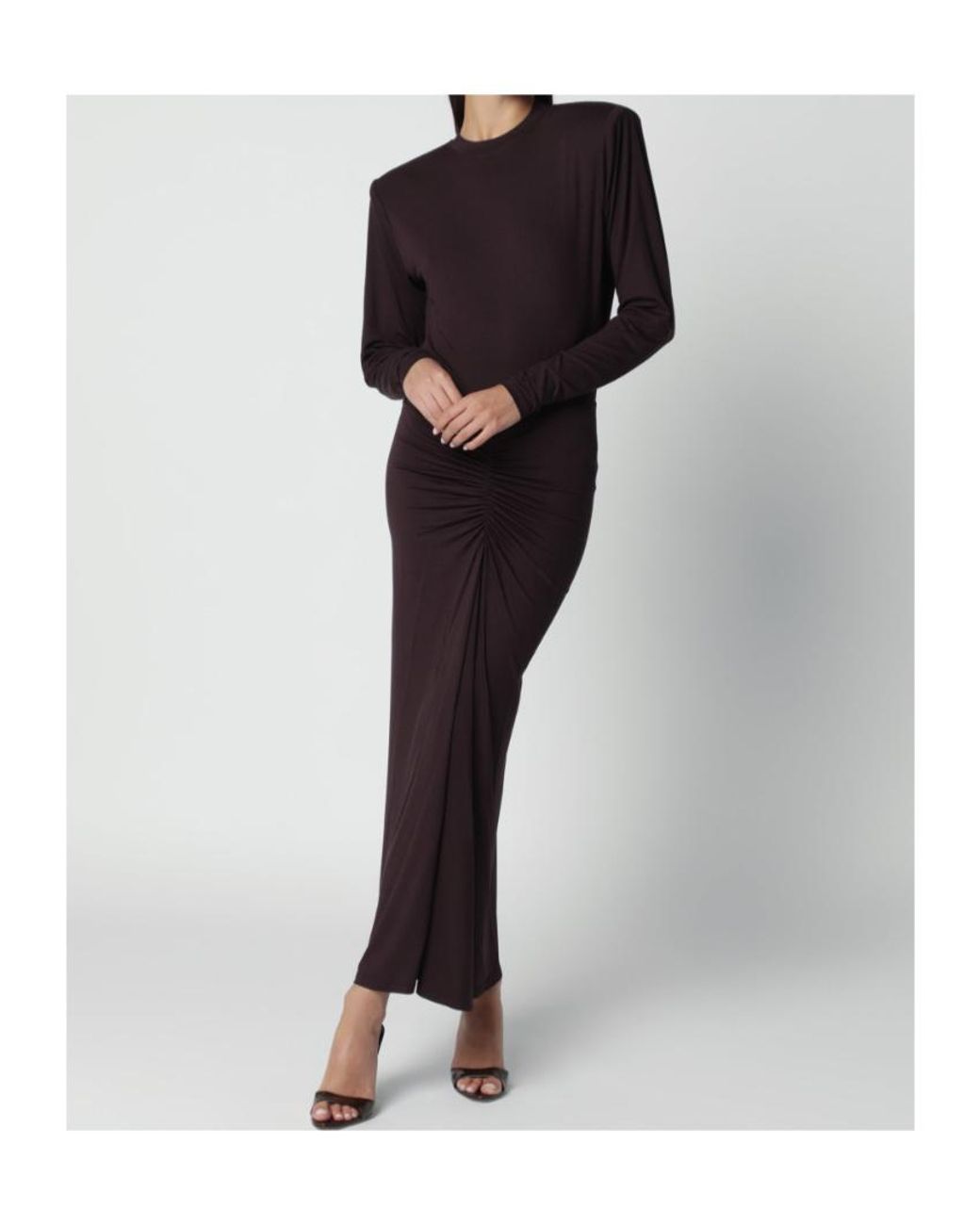 ANDAMANE Blue Ruched Long-Sleeve Dress