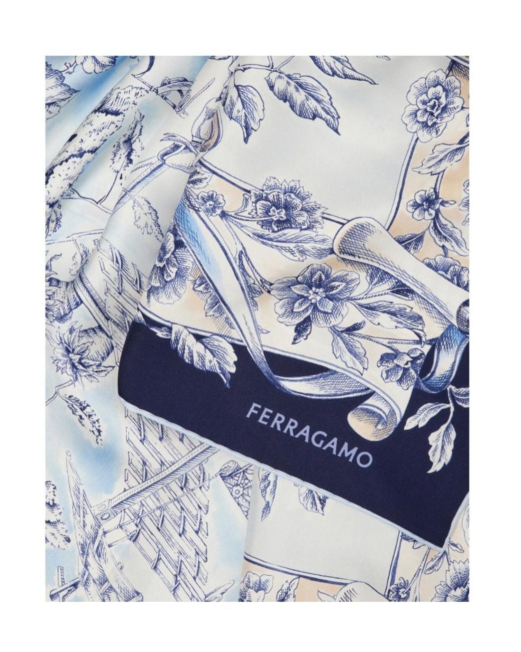 Ferragamo Blue Ferragamo Artistic Print Silk Scarf