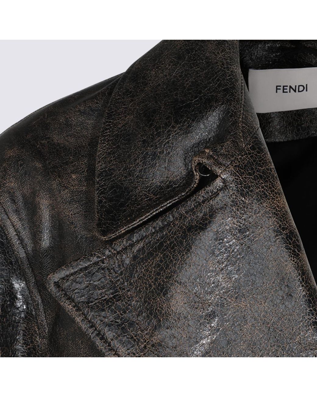 Fendi Gray Crackled Belted Leather Trench Coat for men