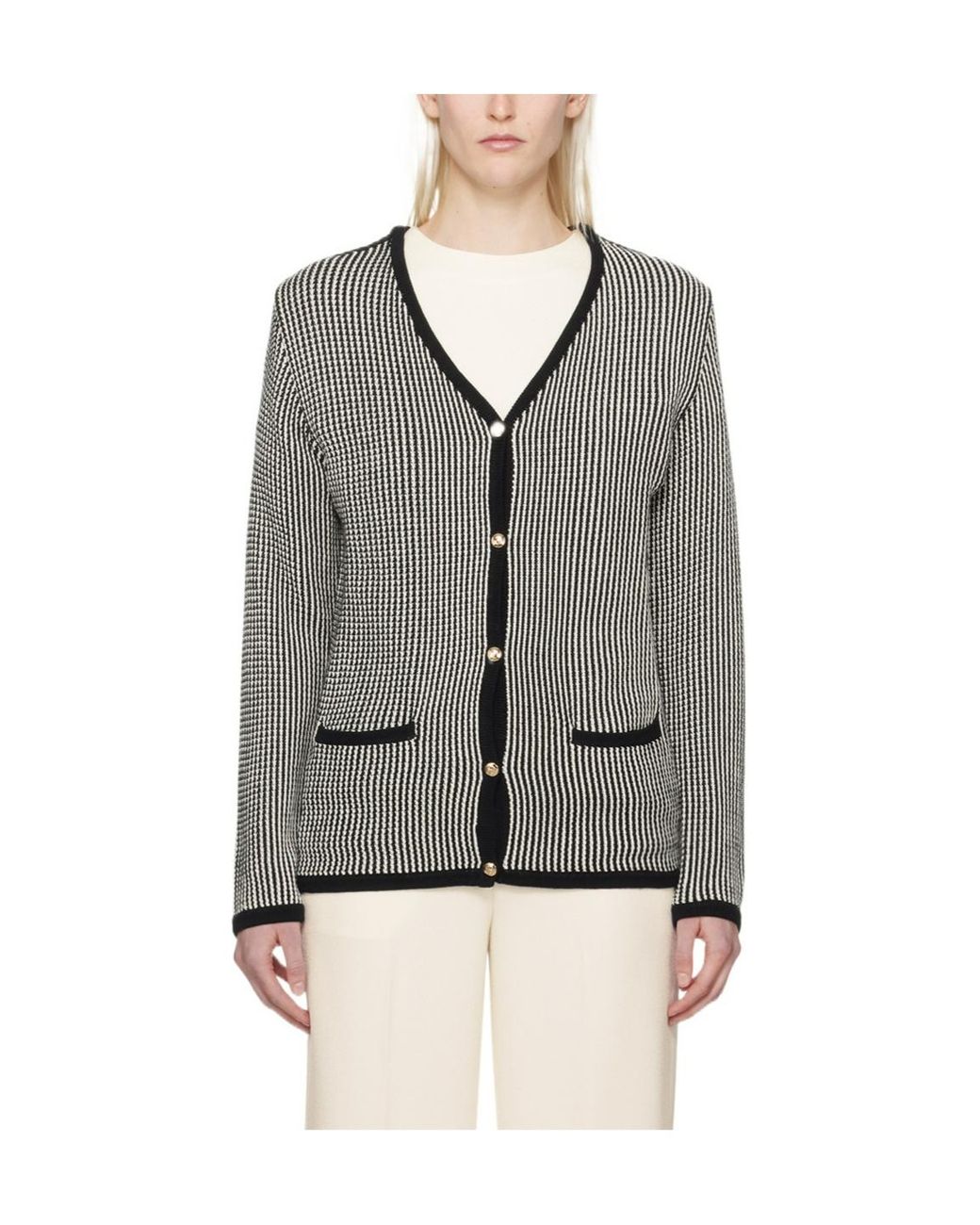 Anine Bing Gray Dave Stripe-Pattern Cardigan