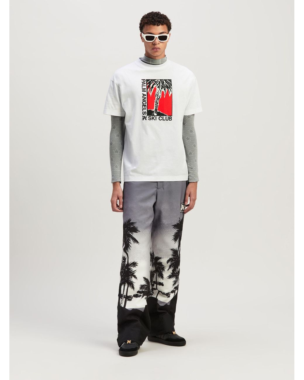 Palm Angels White Ski Club Graphic Printed T-Shirt for men