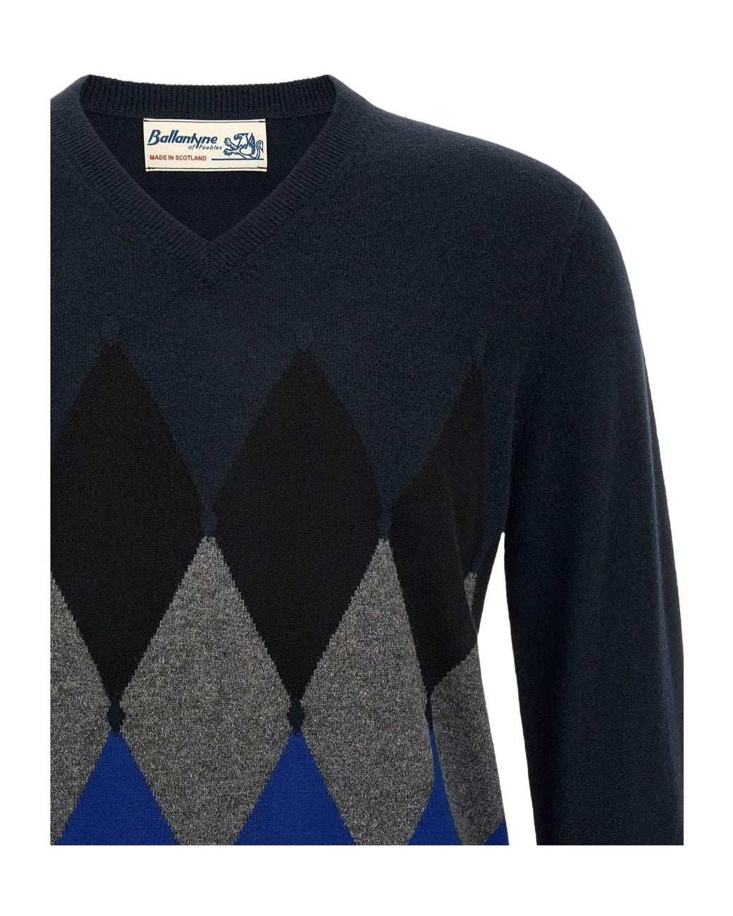 Ballantyne Blue Diamond Intarsia Knitted Sweater for men