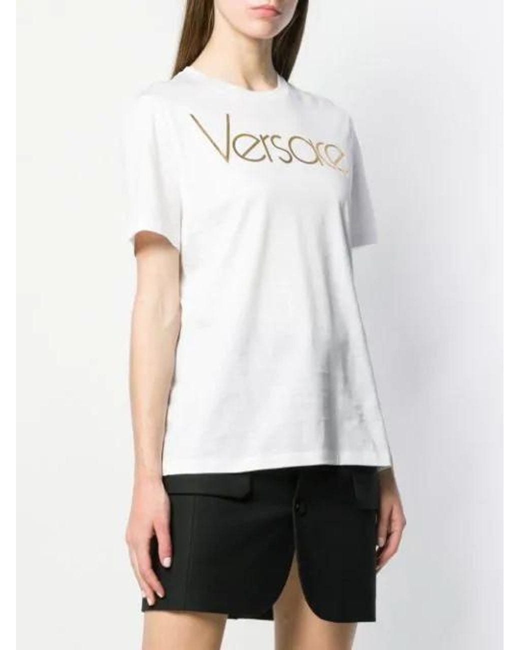 Versace White Logo T-Shirt With Round Neck