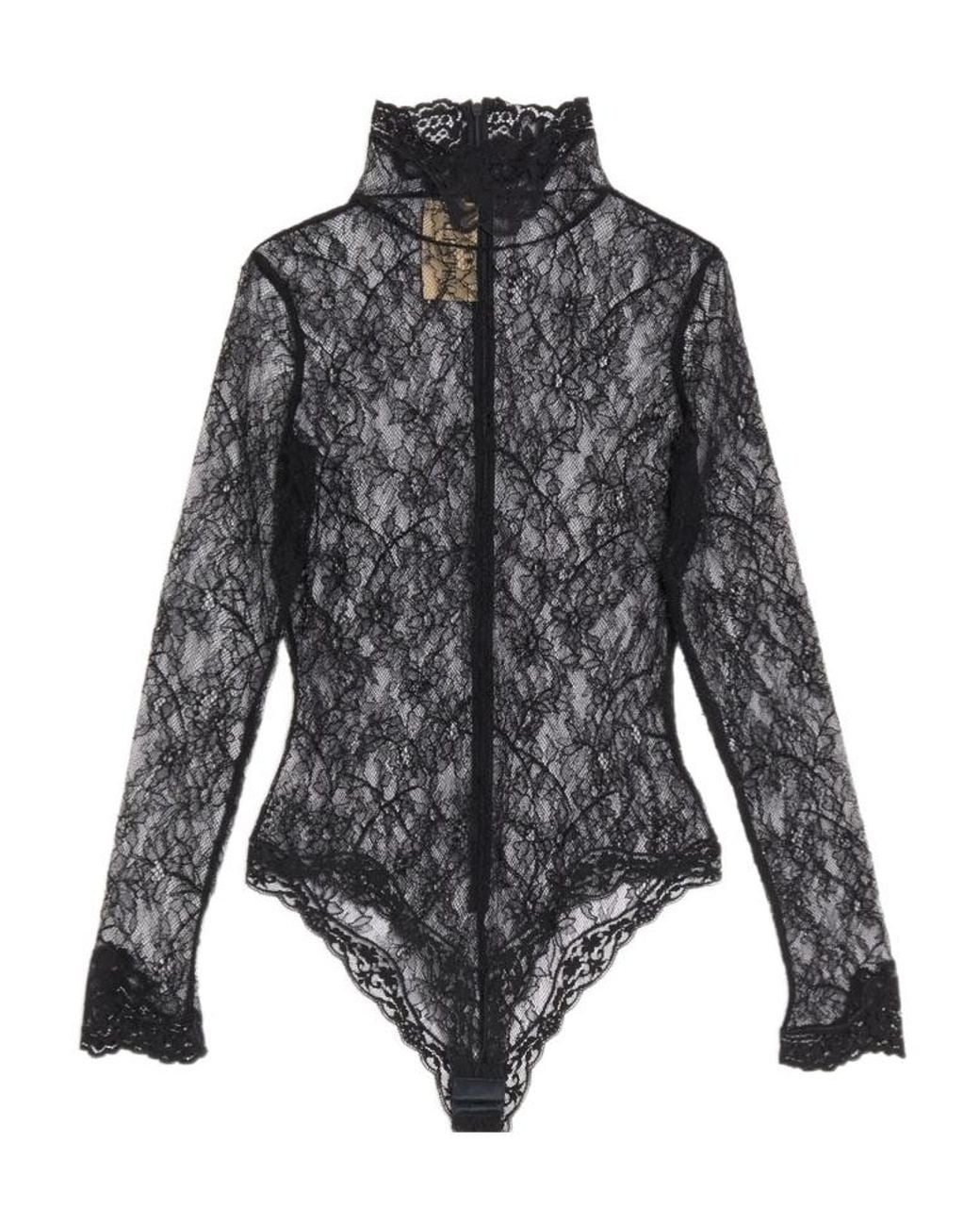 Valentino Gray Floral Lace Bodysuit