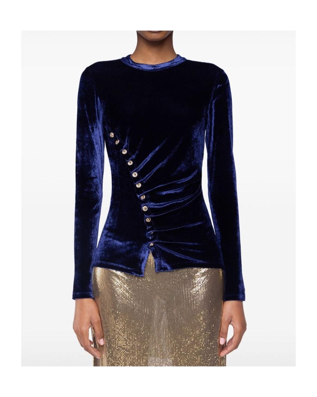 Rabanne Blue Draped Velvet Top