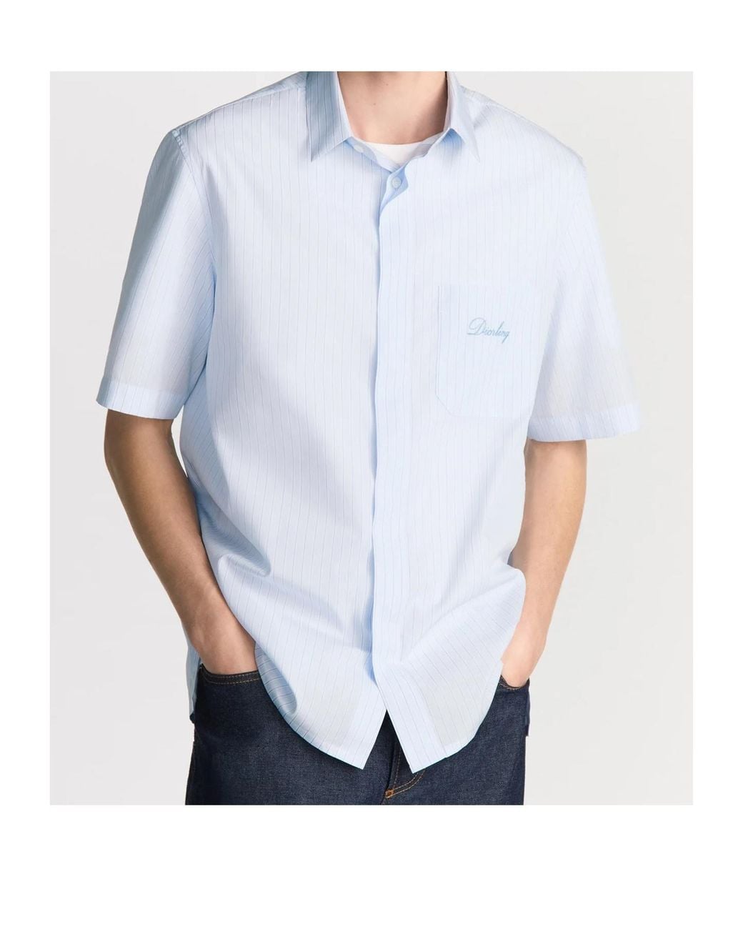 Dior Blue Short-Sleeved Shirt With Ling Embroidery for men