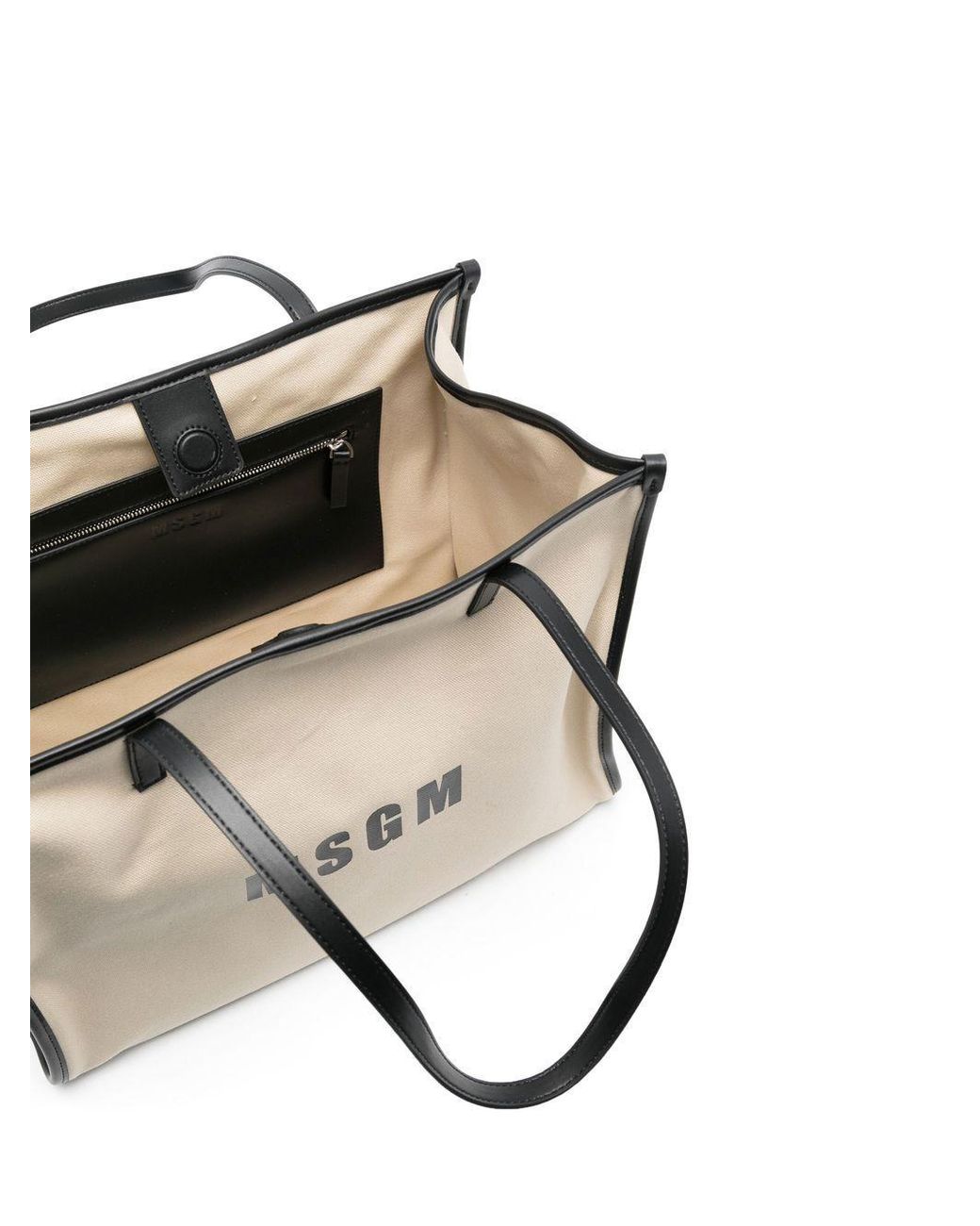 MSGM Natural Logo-Print Cotton-Blend Tote Bag
