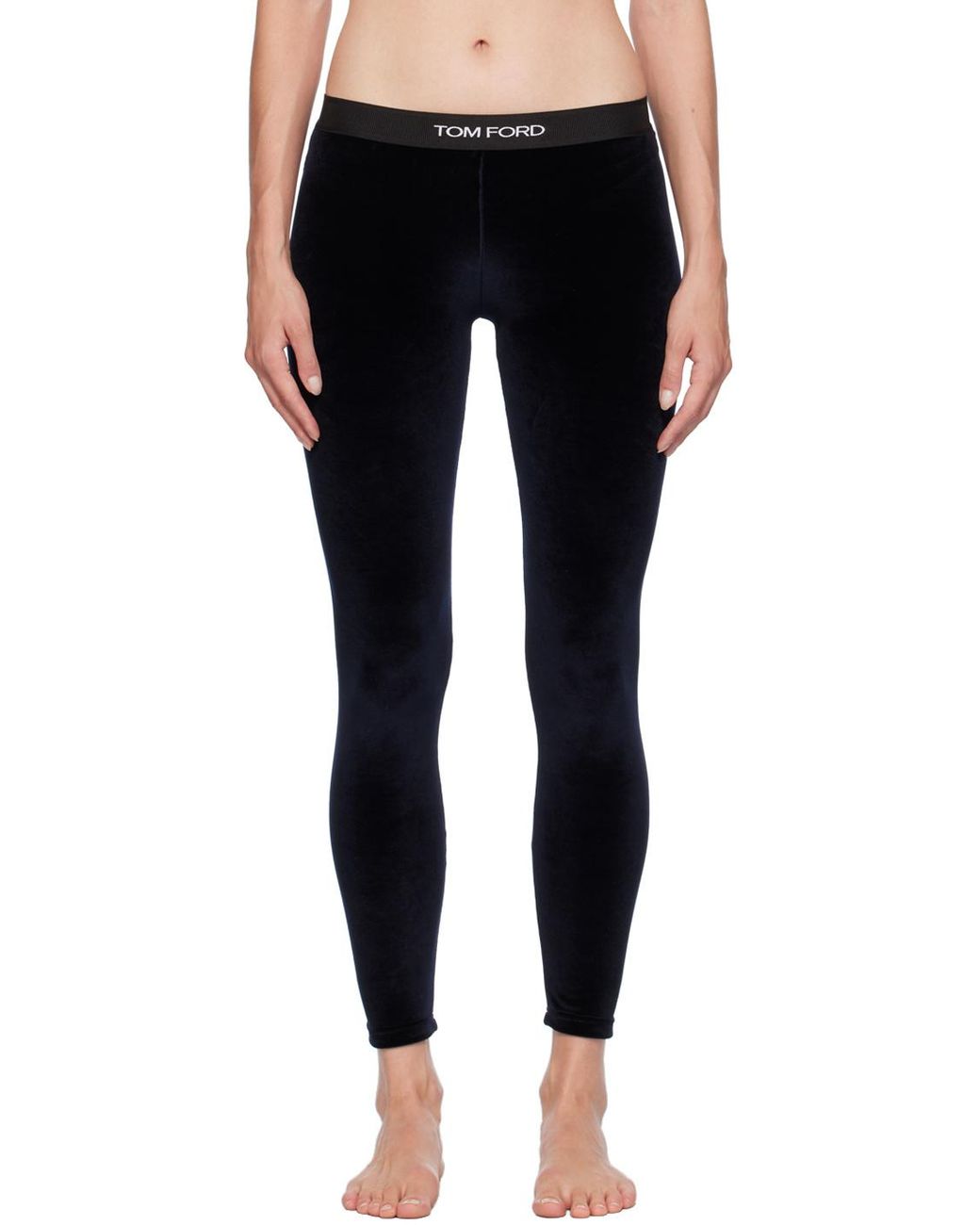 Tom Ford Black Stretch Lustrous Velour Signature Leggings